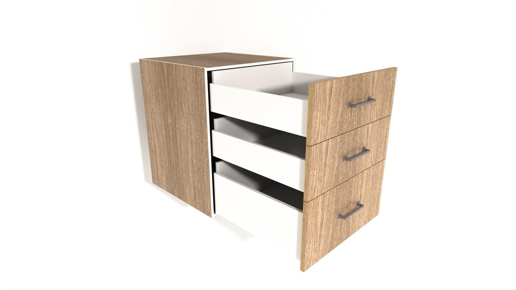 [BU3DMML-750-N] Base Unit 3 Drawer - M,M,L - 580D (750, Blum, White_1311 Tap)