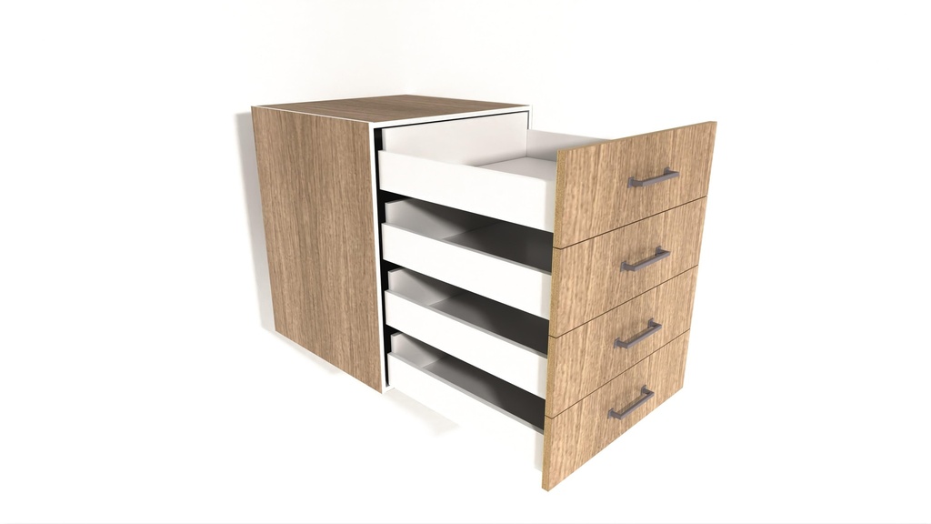 [BU4DMMMM-300-N] Base Unit 4 Drawer - M,M,M,M - 580D (300, Blum, White_1311 Tap)