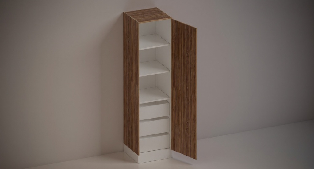 [TU3ID3S-600x2040H] Tall Unit 3 Int Drawer 3 Shelves (2040, White_1311 Tap)